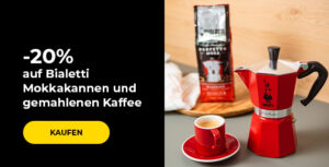 -20% auf Bialetti Mokkakannen und gemahlenen Kaffee